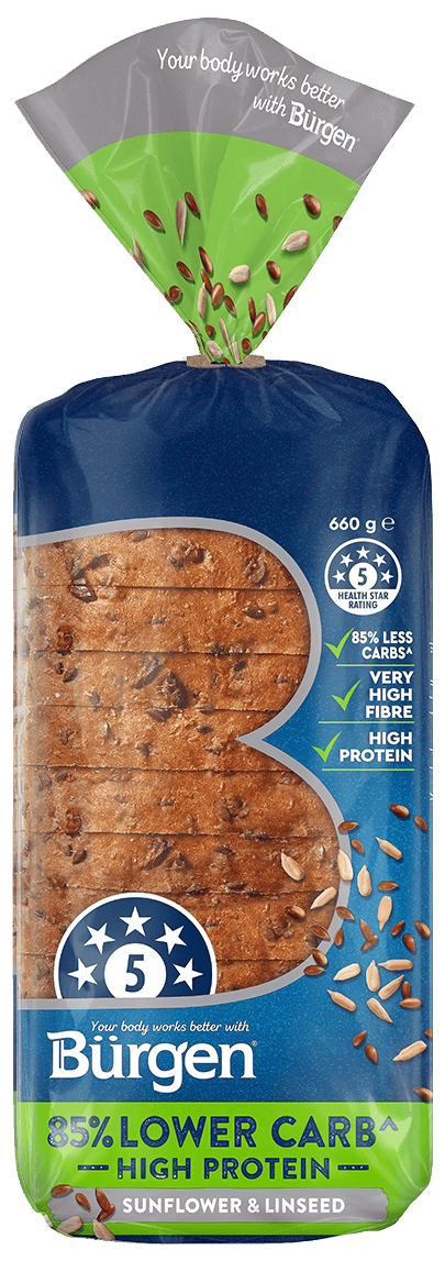 Bürgen Lower Carb Sunflower & Linseed bread loaf pack, 660 g